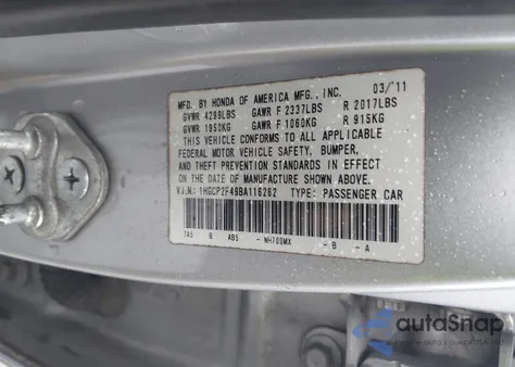 2011 Honda Accord 2.4 Lx-P z USA, uszkodzony, nr VIN 1HGCP2F49BA116262